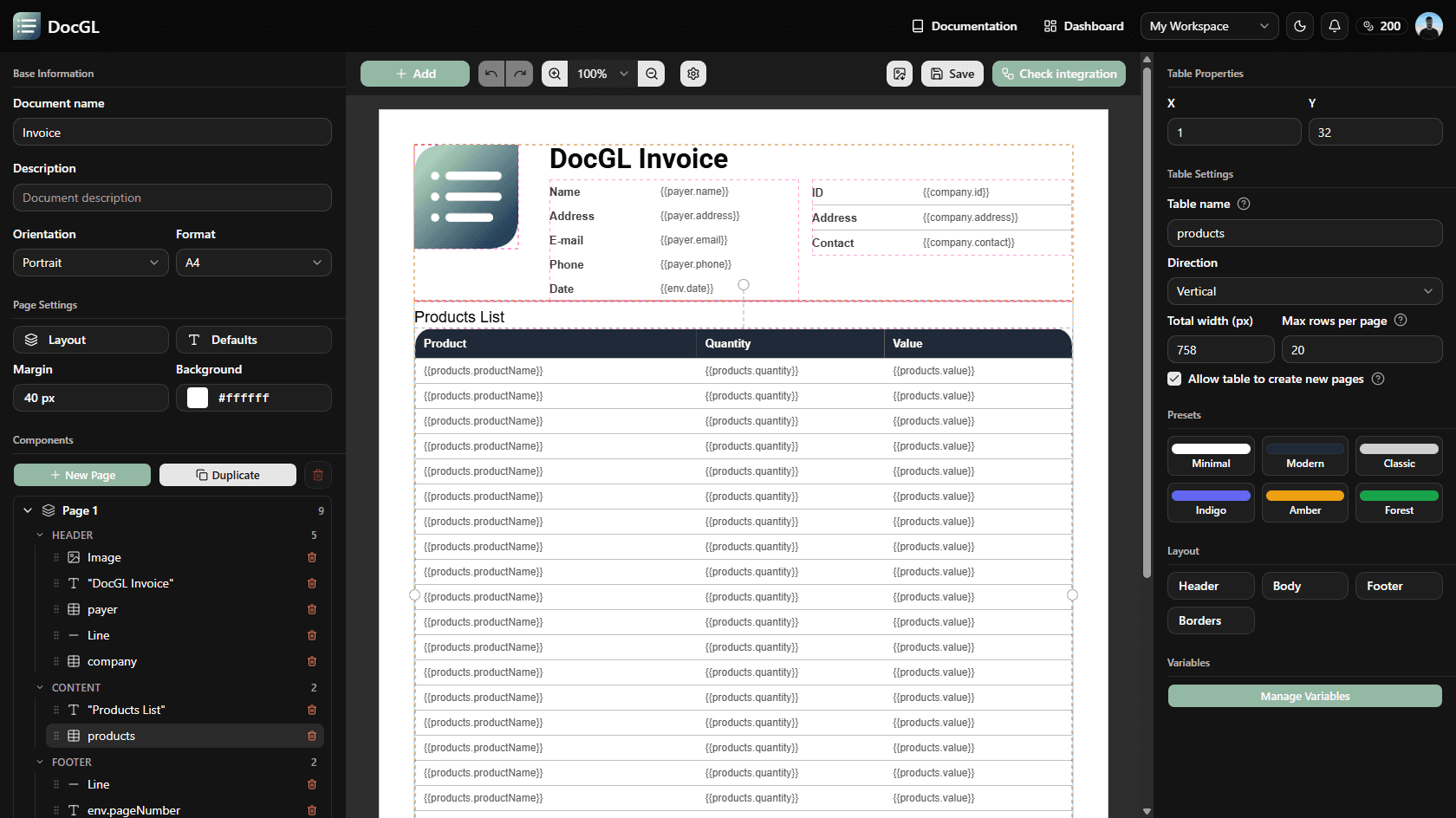 DocGL visual template editor